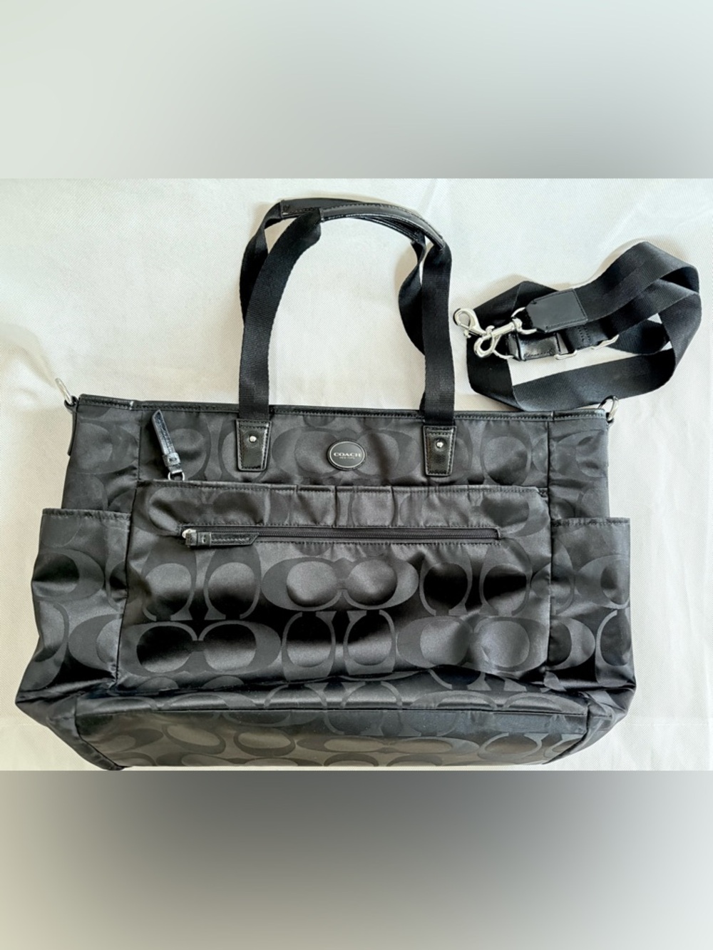 Coach Signature Nylon Multifunction Tote Black Diaper Bag w/Pad Travel Work Bag - Picture 9 of 15